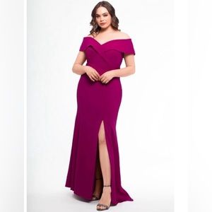 Xscape Off the Shoulder Formal Gown with Slit